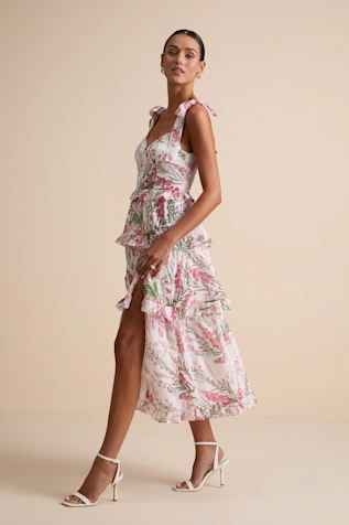 Summer Garden Tie-Strap Midi Dress