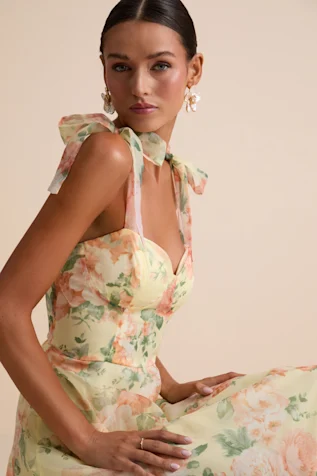 Olesya Floral Tie-Strap Midi Dress