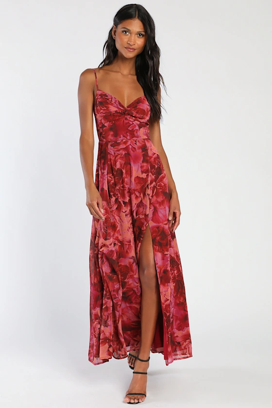 Vintage Burgundy Floral Maxi Dress